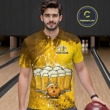 Load image into Gallery viewer, Beer Bowling Shirts Team Women Men Custom Yellow Bowling Jersey Bowl League MBL249