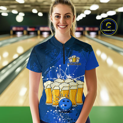 Beer Bowling Shirts Team Women Men Custom Blue Bowling Jersey Bowl League MBL249