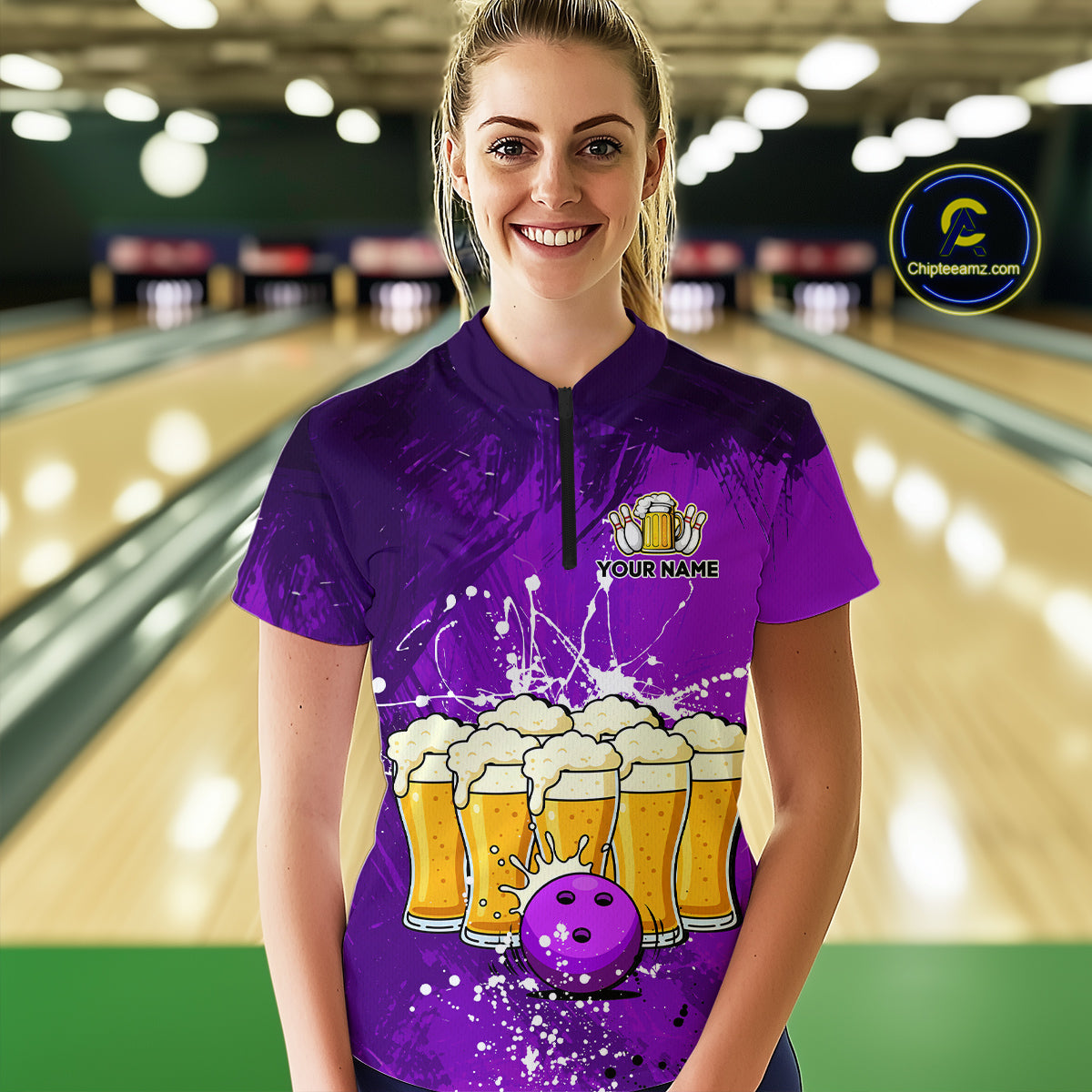Beer Bowling Shirts Team Women Men Custom Purple Bowling Jersey Bowl League MBL249