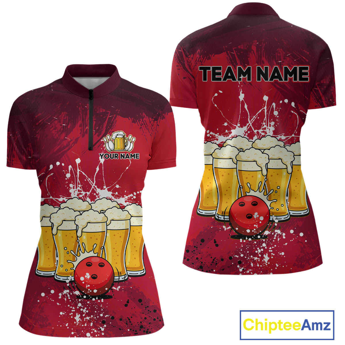 Beer Bowling Shirts Team Women Men Custom Red Bowling Jersey Bowl League MBL249