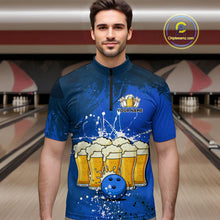 Load image into Gallery viewer, Beer Bowling Shirts Team Women Men Custom Blue Bowling Jersey Bowl League MBL249
