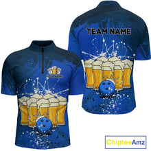 Load image into Gallery viewer, Beer Bowling Shirts Team Women Men Custom Blue Bowling Jersey Bowl League MBL249
