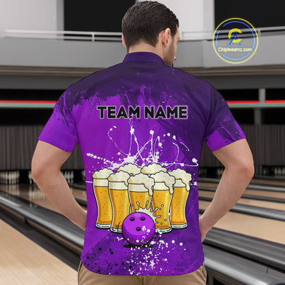 Beer Bowling Shirts Team Women Men Custom Purple Bowling Jersey Bowl League MBL249