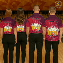 Load image into Gallery viewer, Beer Bowling Shirts Team Women Men Custom Red Bowling Jersey Bowl League MBL249