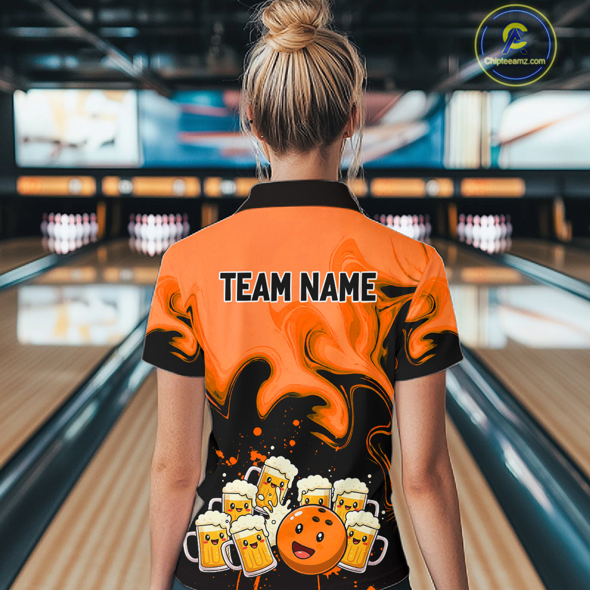 Funny Beer Bowling Shirts Orange for Women Men Bowling Polo&1/4 Zip Bowling League MBL252