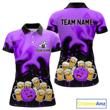 Load image into Gallery viewer, Funny Beer Bowling Shirts Purple for Women Men Bowling Polo&amp;1/4 Zip Bowling League MBL252