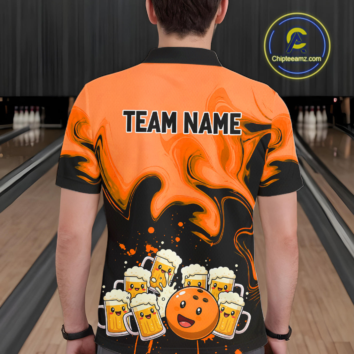 Funny Beer Bowling Shirts Orange for Women Men Bowling Polo&1/4 Zip Bowling League MBL252