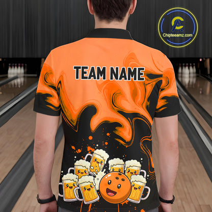 Funny Beer Bowling Shirts Orange for Women Men Bowling Polo&1/4 Zip Bowling League MBL252