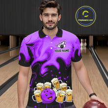Load image into Gallery viewer, Funny Beer Bowling Shirts Purple for Women Men Bowling Polo&amp;1/4 Zip Bowling League MBL252