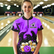 Load image into Gallery viewer, Funny Beer Bowling Shirts Purple for Women Men Bowling Polo&amp;1/4 Zip Bowling League MBL252