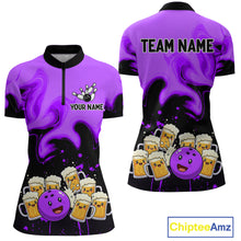 Load image into Gallery viewer, Funny Beer Bowling Shirts Purple for Women Men Bowling Polo&amp;1/4 Zip Bowling League MBL252