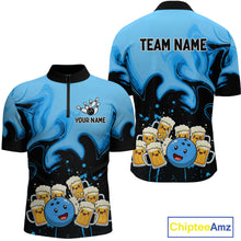 Load image into Gallery viewer, Funny Beer Bowling Shirts Blue for Women Men Bowling Polo&amp;1/4 Zip Bowling League MBL252