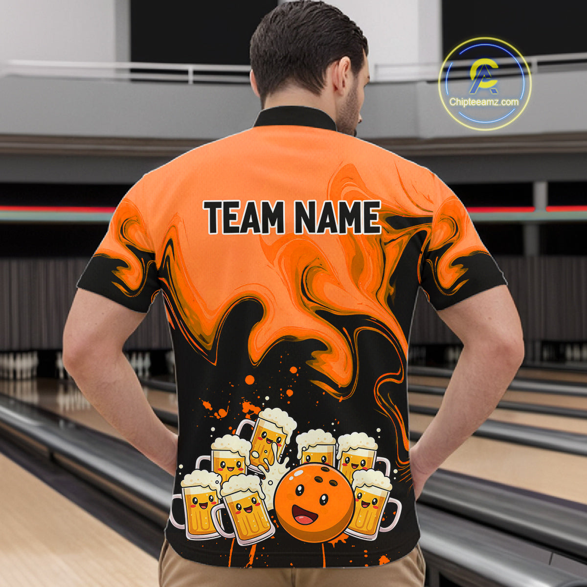 Funny Beer Bowling Shirts Orange for Women Men Bowling Polo&1/4 Zip Bowling League MBL252