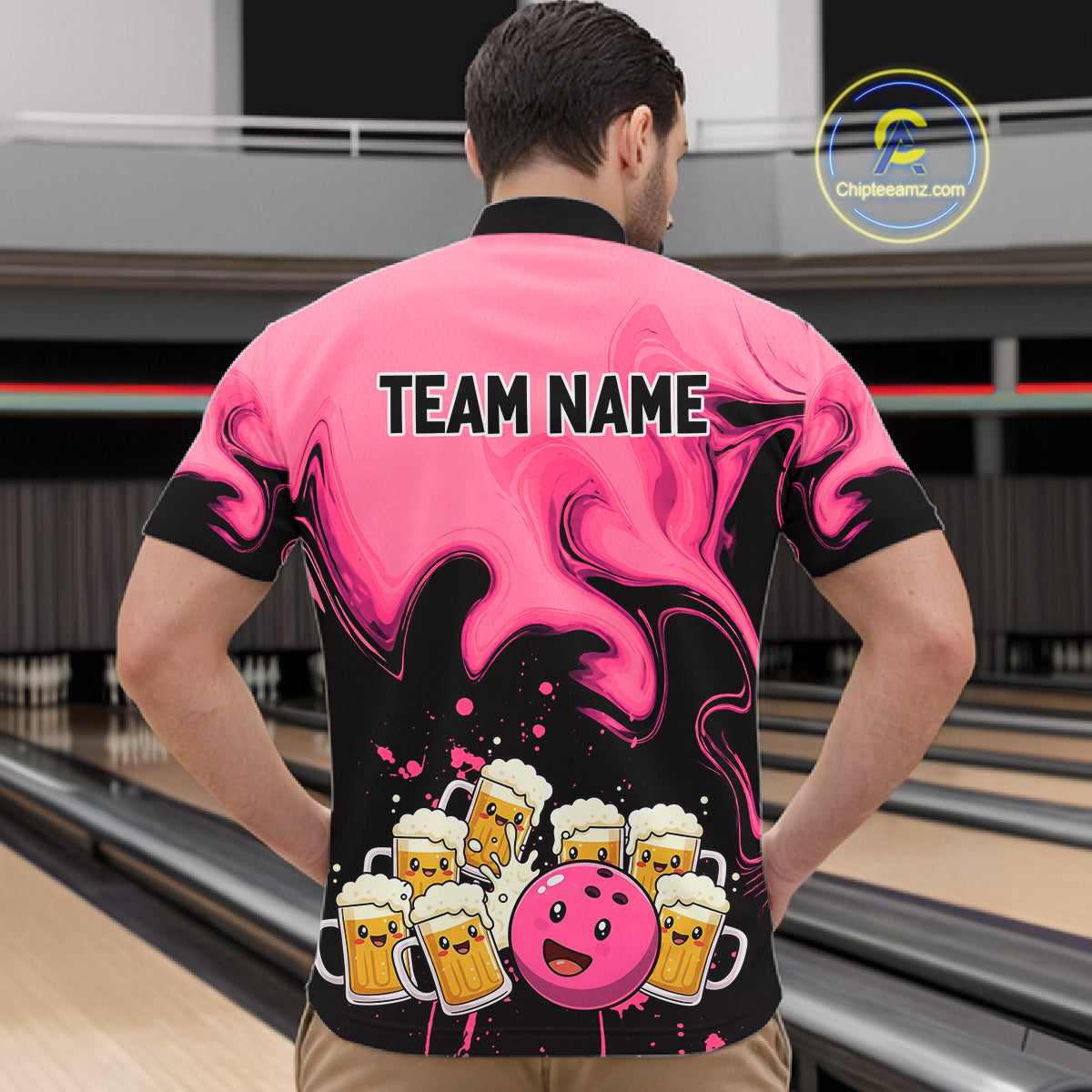 Funny Beer Bowling Shirts Pink for Women Men Bowling Polo&1/4 Zip Bowling League MBL252