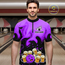 Load image into Gallery viewer, Funny Beer Bowling Shirts Purple for Women Men Bowling Polo&amp;1/4 Zip Bowling League MBL252