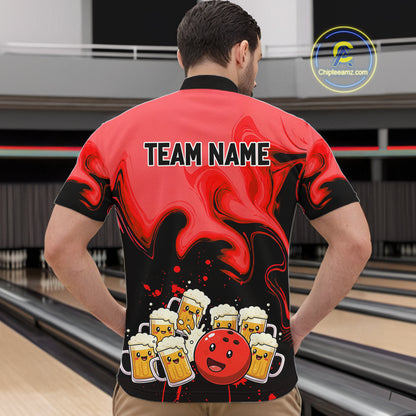Funny Beer Bowling Shirts Red for Women Men Bowling Polo&1/4 Zip Bowling League MBL252