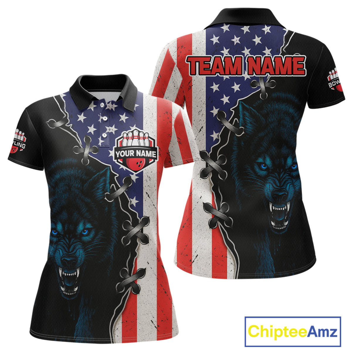 Patriotic Wolf Bowling Shirts for Team Men Women Wolf Bowling Jerseys American Flag MBL203