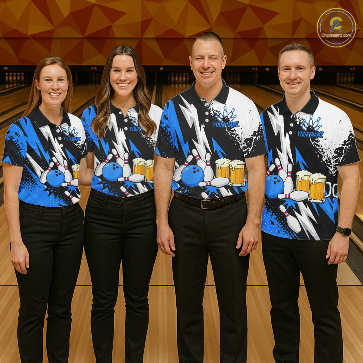 Custom Blue Beer Bowling Jersey for Women Bowling Team Shirts Bowling League Polo & 1/4 Zip HNT505