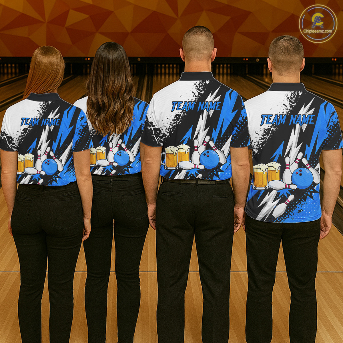 Custom Blue Beer Bowling Jersey for Women Bowling Team Shirts Bowling League Polo & 1/4 Zip HNT505