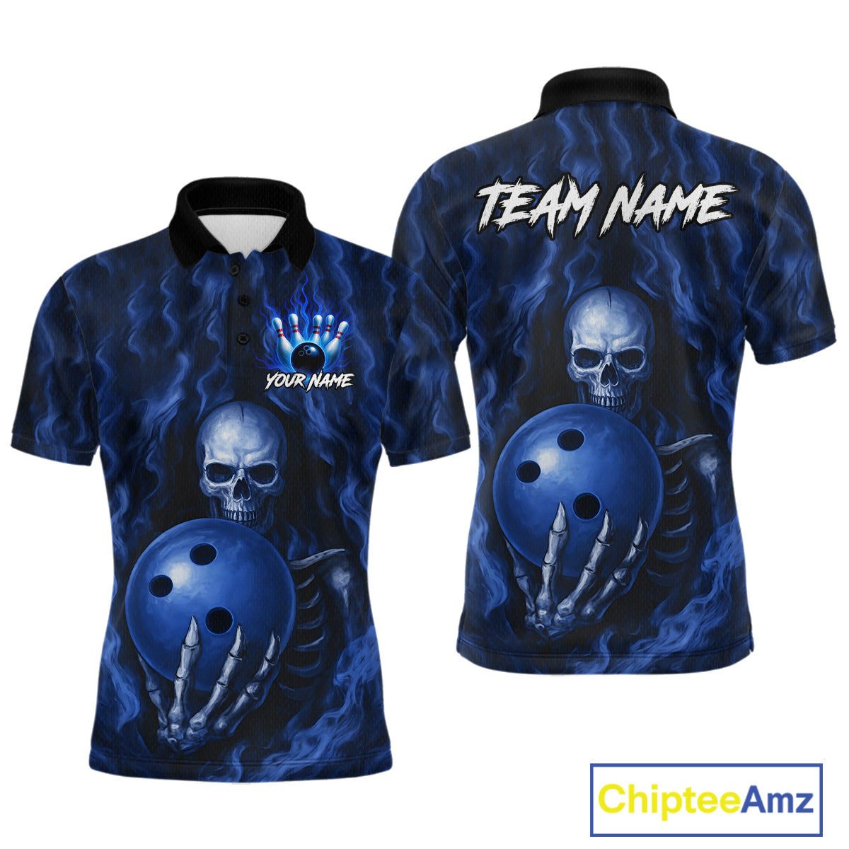 Blue Skull Bowling Shirts for Team Men Women Custom Bowling Jerseys for Bowlers MBL206