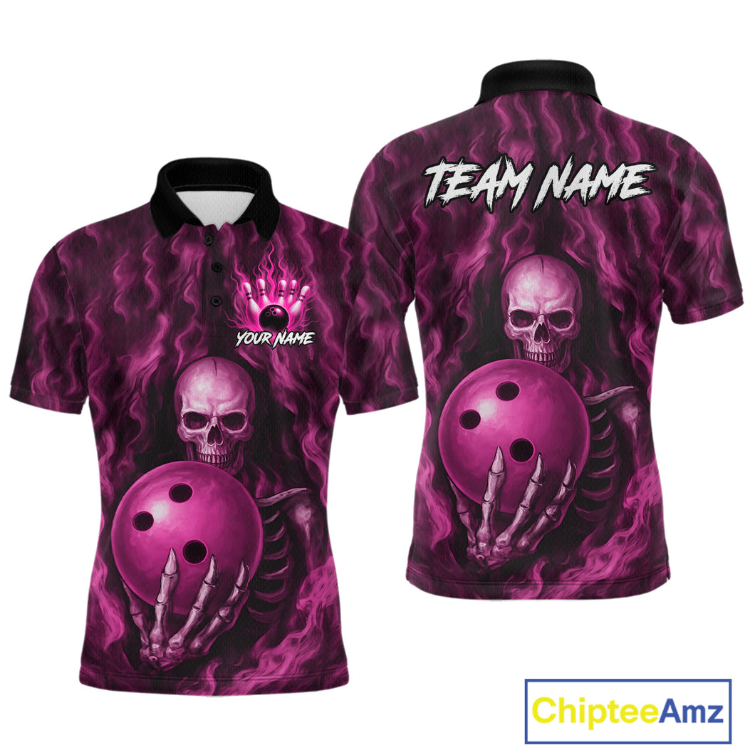 Pink Skull Bowling Shirts for Team Men Women Custom Bowling Jerseys for Bowlers MBL206