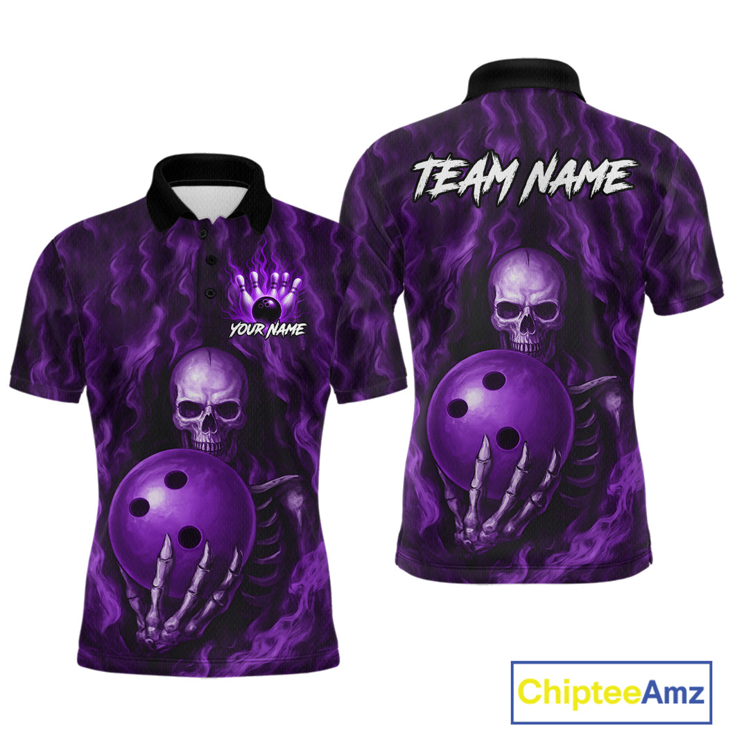 Purple Skull Bowling Shirts for Team Men Women Custom Bowling Jerseys for Bowlers MBL206