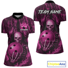 Load image into Gallery viewer, Pink Skull Bowling Shirts for Team Men Women Custom Bowling Jerseys for Bowlers MBL206
