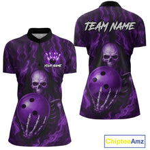 Load image into Gallery viewer, Purple Skull Bowling Shirts for Team Men Women Custom Bowling Jerseys for Bowlers MBL206