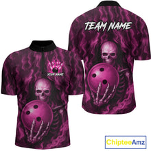 Load image into Gallery viewer, Pink Skull Bowling Shirts for Team Men Women Custom Bowling Jerseys for Bowlers MBL206