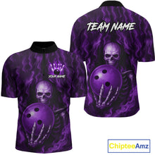 Load image into Gallery viewer, Purple Skull Bowling Shirts for Team Men Women Custom Bowling Jerseys for Bowlers MBL206