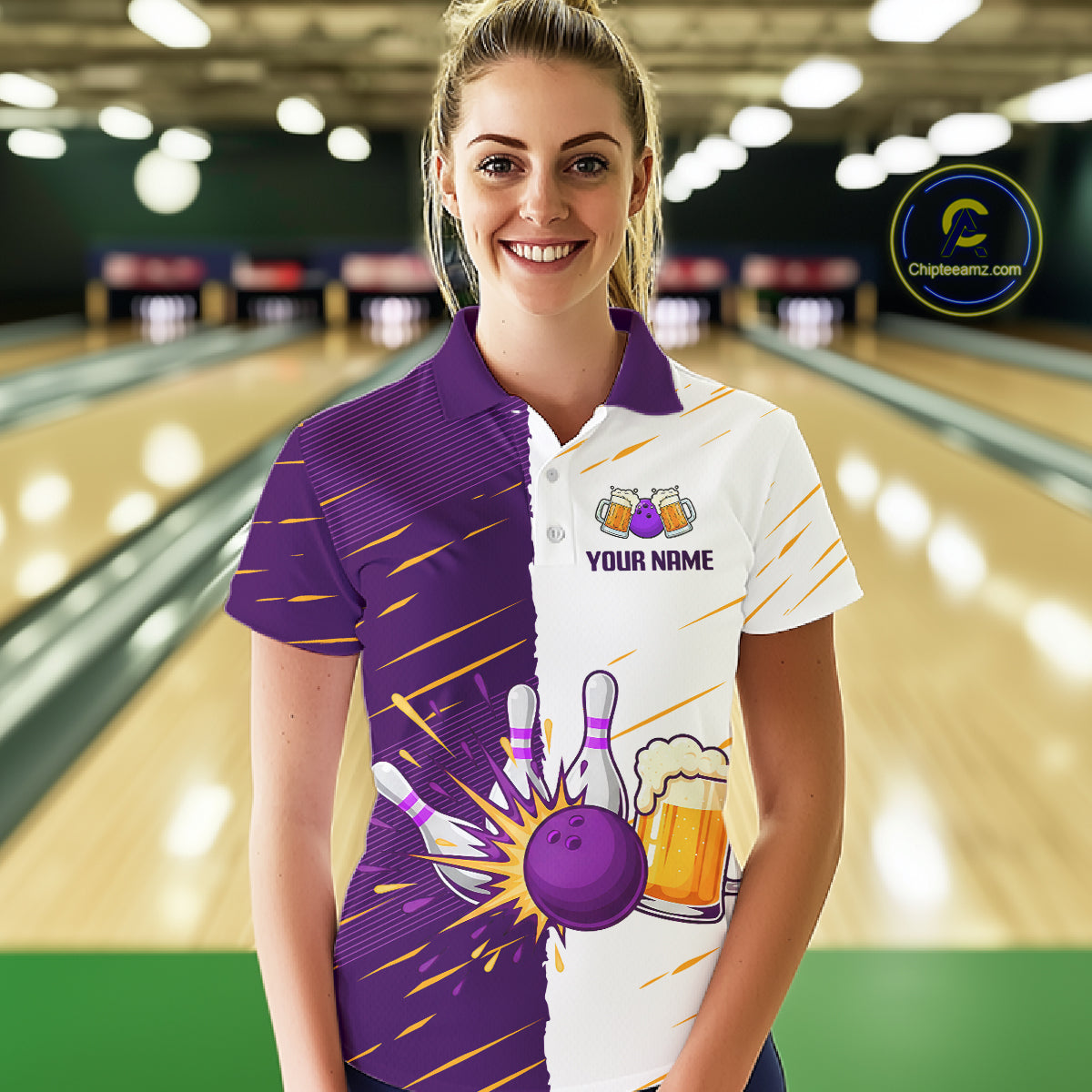 Beer Bowling Shirts Purple&White Beer Bowling Jersey for Team Women Men Bowl League MBL259