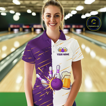 Beer Bowling Shirts Purple&White Beer Bowling Jersey for Team Women Men Bowl League MBL259