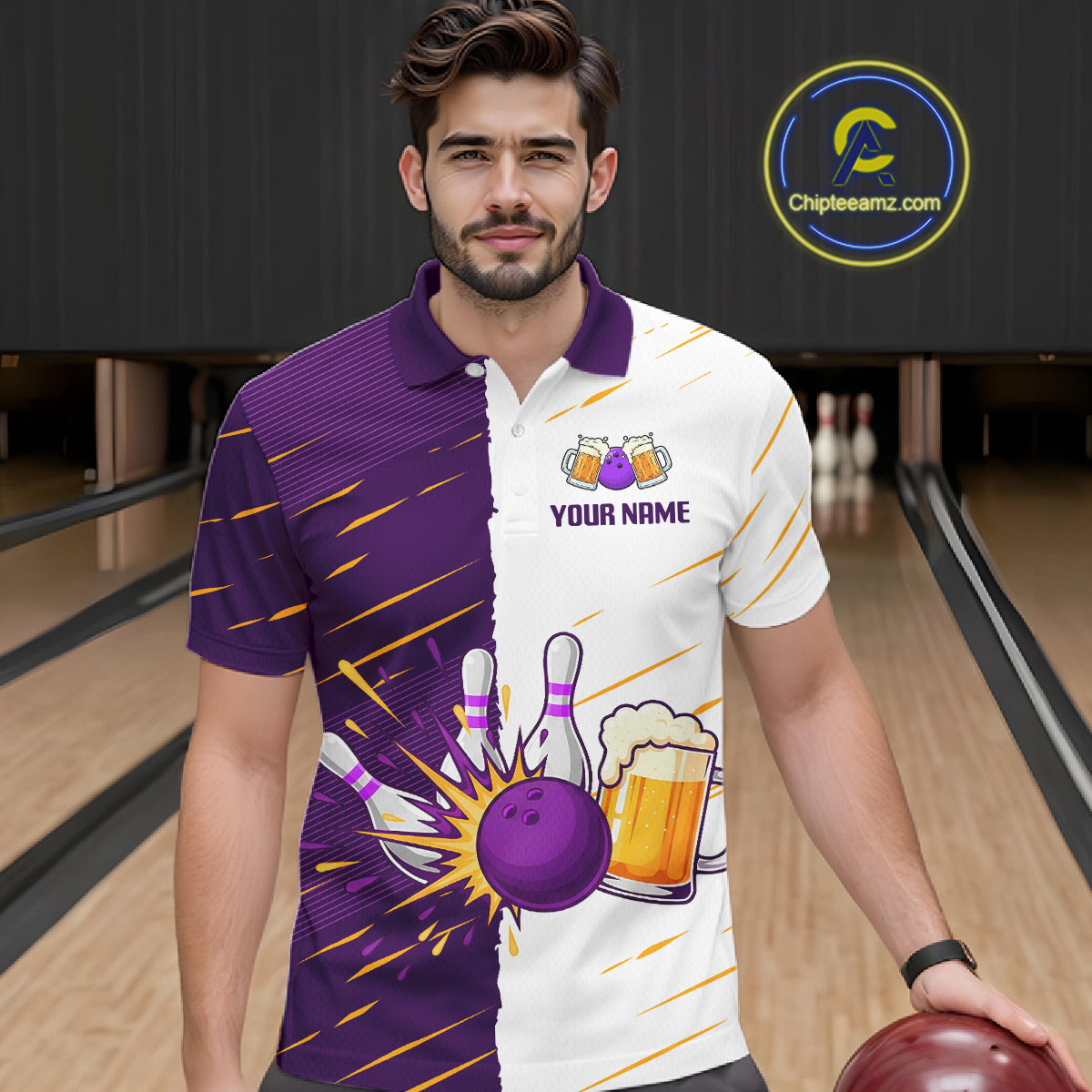 Beer Bowling Shirts Purple&White Beer Bowling Jersey for Team Women Men Bowl League MBL259