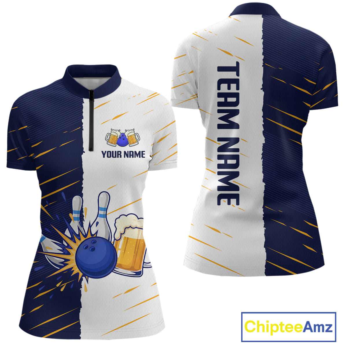 Beer Bowling Shirts Blue&White Beer Bowling Jersey for Team Women Men Bowl League MBL259