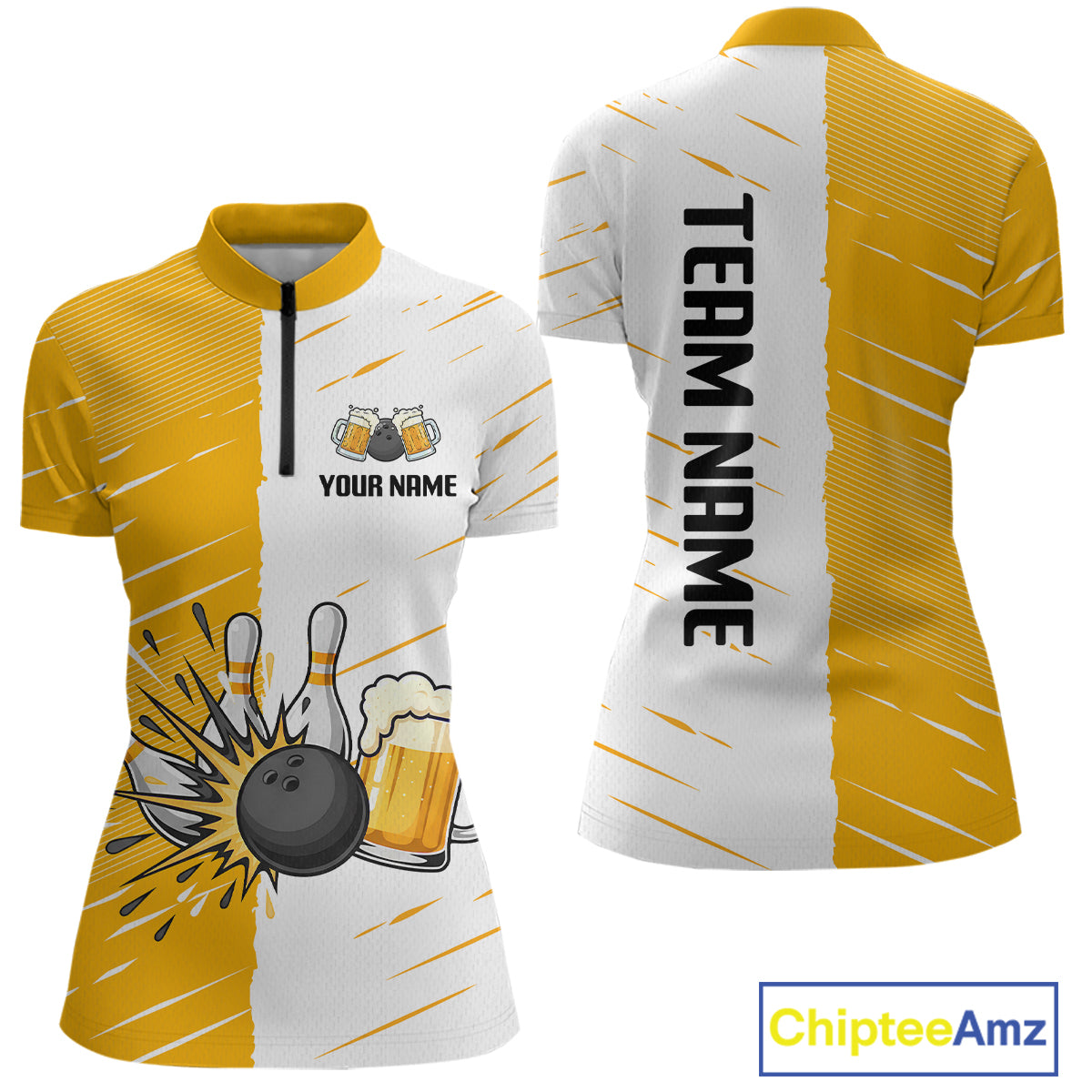Beer Bowling Shirts Yellow&White Beer Bowling Jersey for Team Women Men Bowl League MBL259