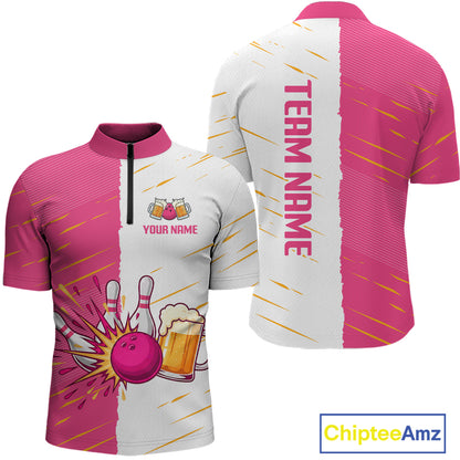 Beer Bowling Shirts Pink&White Beer Bowling Jersey for Team Women Men Bowl League MBL259