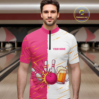 Beer Bowling Shirts Pink&White Beer Bowling Jersey for Team Women Men Bowl League MBL259