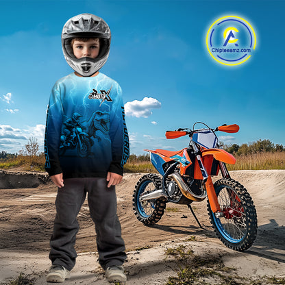 Dinosaur Motocross Jersey Blue Lightning Dirt Bike Shirts for Men Kid Women Racing Jersey XM412