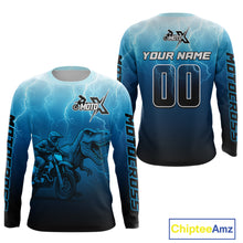 Load image into Gallery viewer, Dinosaur Motocross Jersey Blue Lightning Dirt Bike Shirts for Men Kid Women Racing Jersey XM412