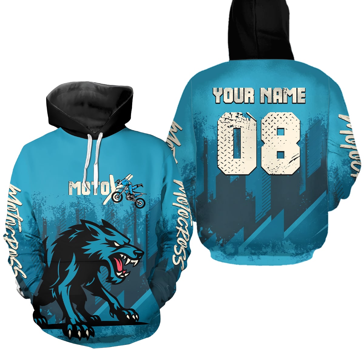 Blue Wolf Motocross Hoodie Custom for Adult Men Women Dirt Bike Racing Hoodie Shirt MH418