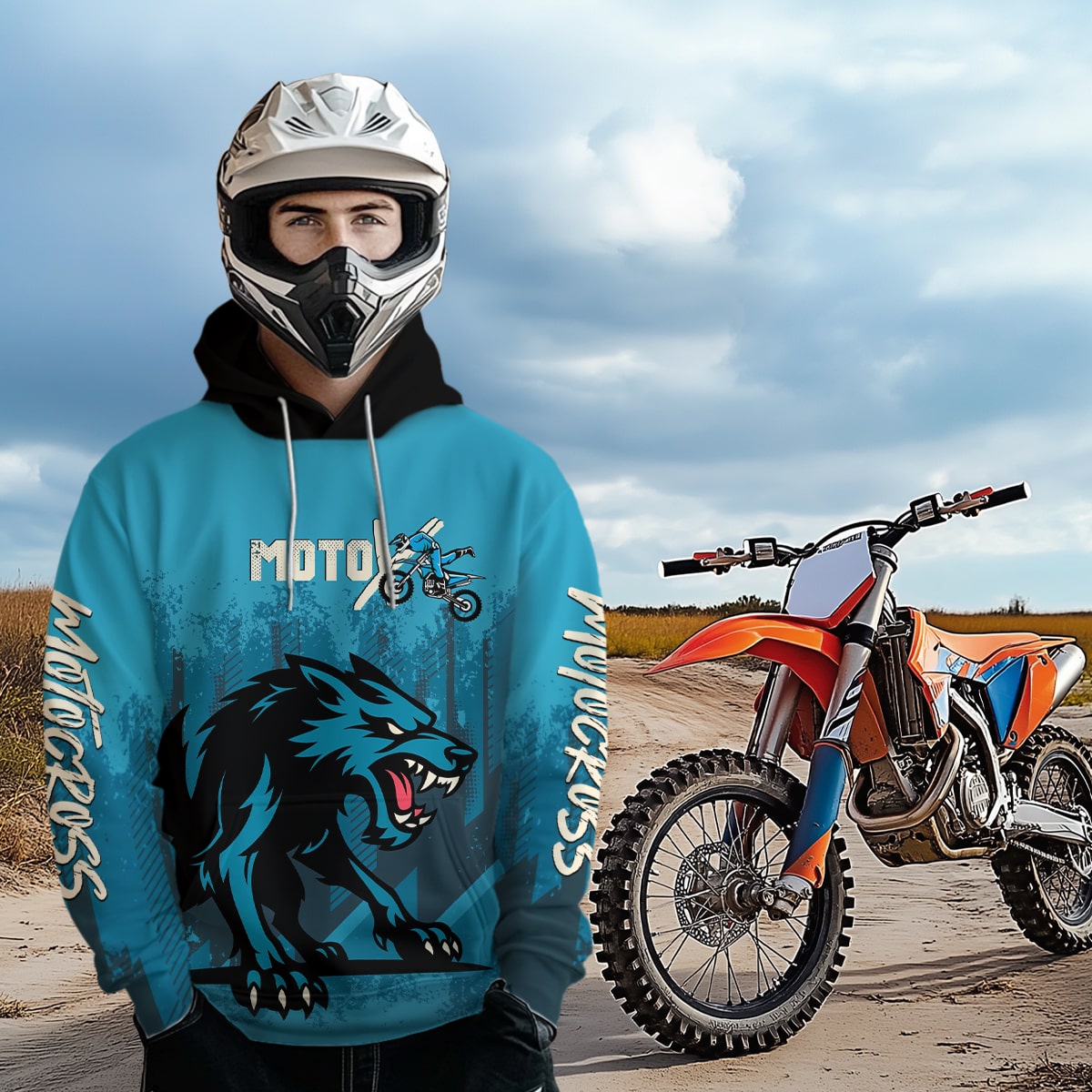 Blue Wolf Motocross Hoodie Custom for Adult Men Women Dirt Bike Racing Hoodie Shirt MH418