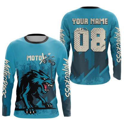 Wolf Motocross Jersey Blue Custom Dirt Bike Shirts Men Kid Women Motorcycle Jersey XM418