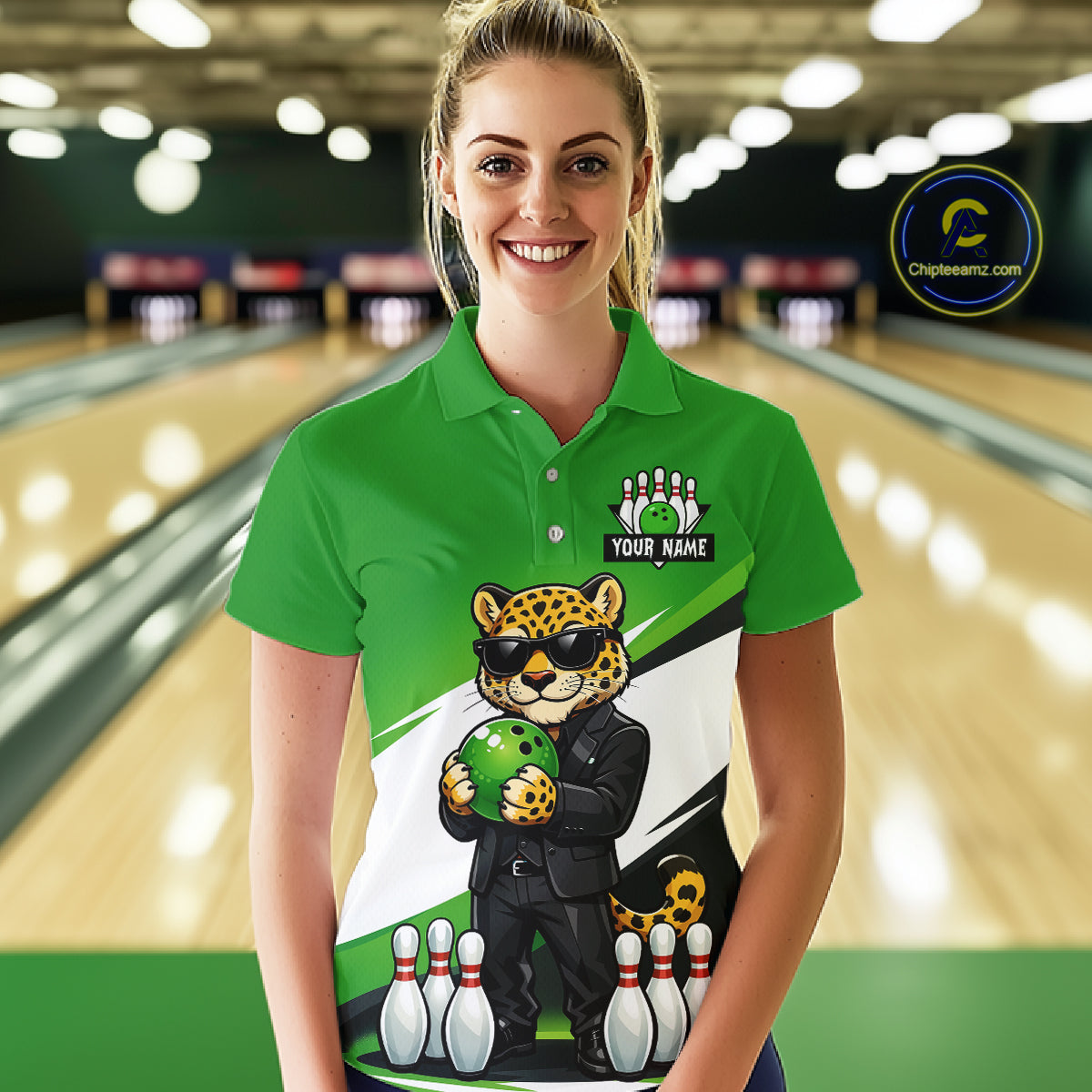 Custom Funny Leopard Bowling Jersey for Women Bowling Team Shirts Bowling League Polo & 1/4 Zip HNT497