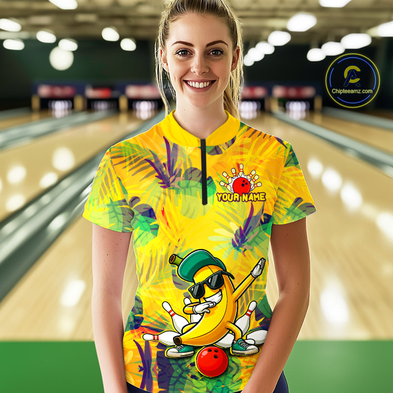 Funny Banana Bowling Shirts Team Men Women Bowling Jerseys Bowling Polo 1/4 Zip MBL213