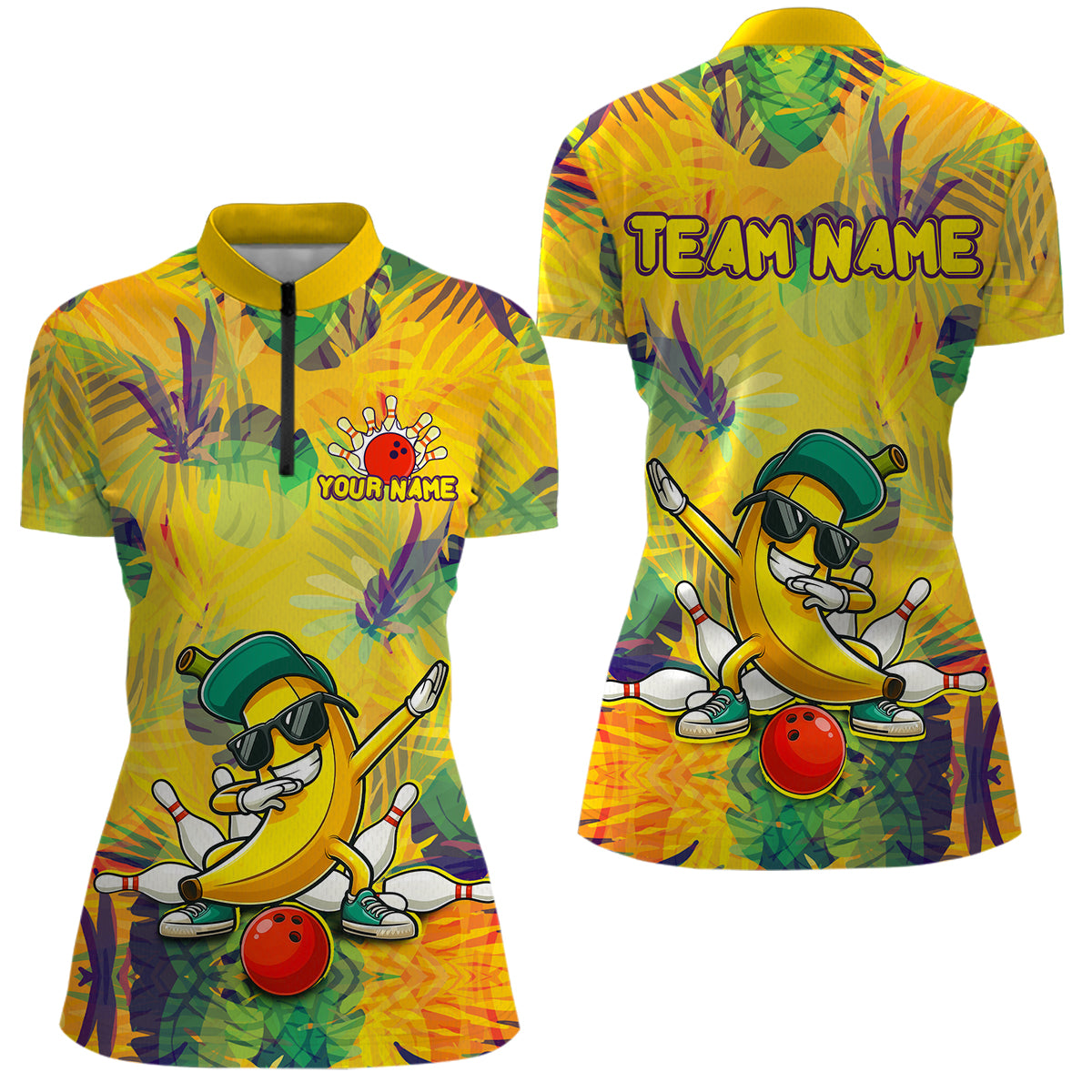 Funny Banana Bowling Shirts Team Men Women Bowling Jerseys Bowling Polo 1/4 Zip MBL213