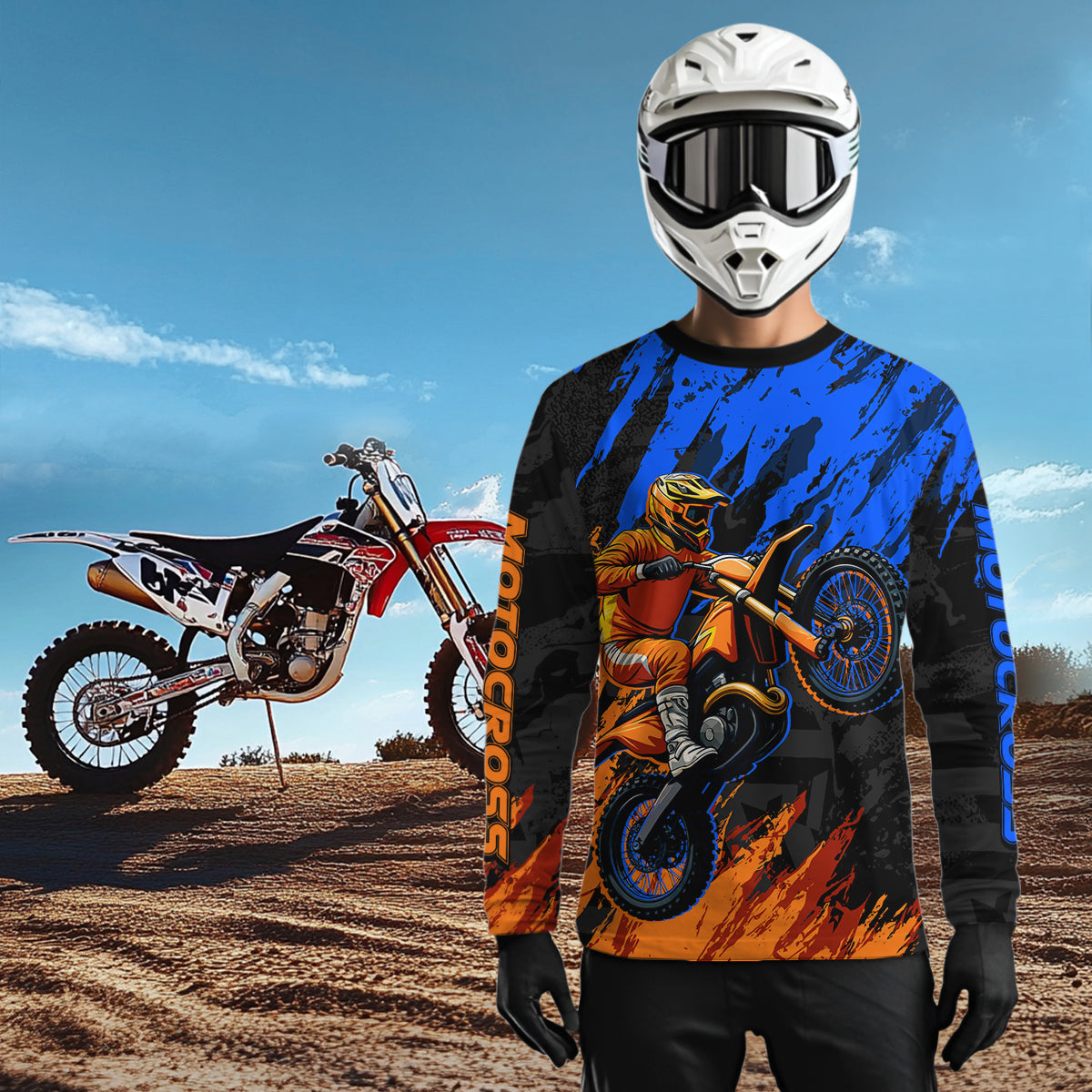Blue and Orange Motocross Racing Jersey Men Women Kid Dirt Bike Motorcycle Shirt XM448