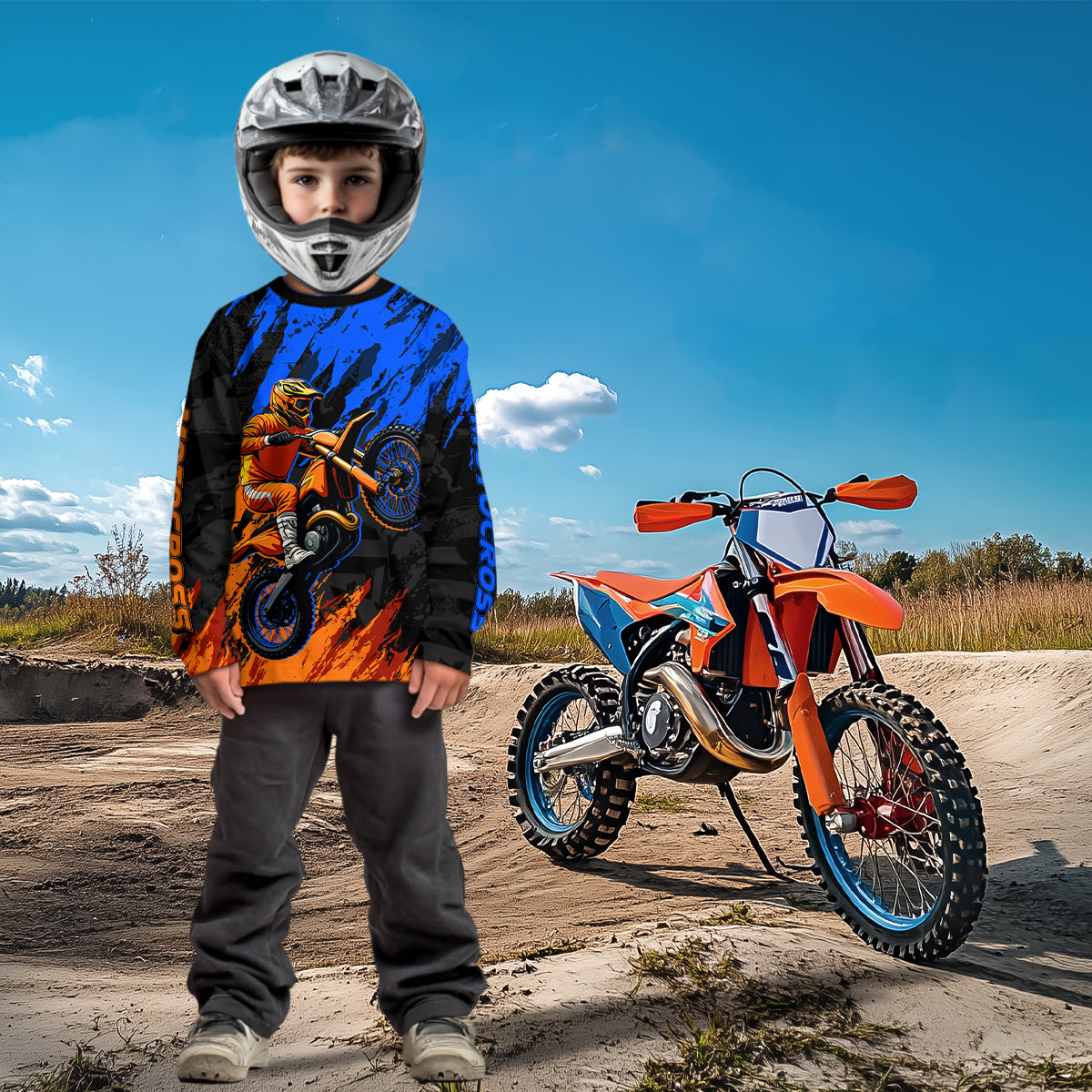 Blue and Orange Motocross Racing Jersey Men Women Kid Dirt Bike Motorcycle Shirt XM448