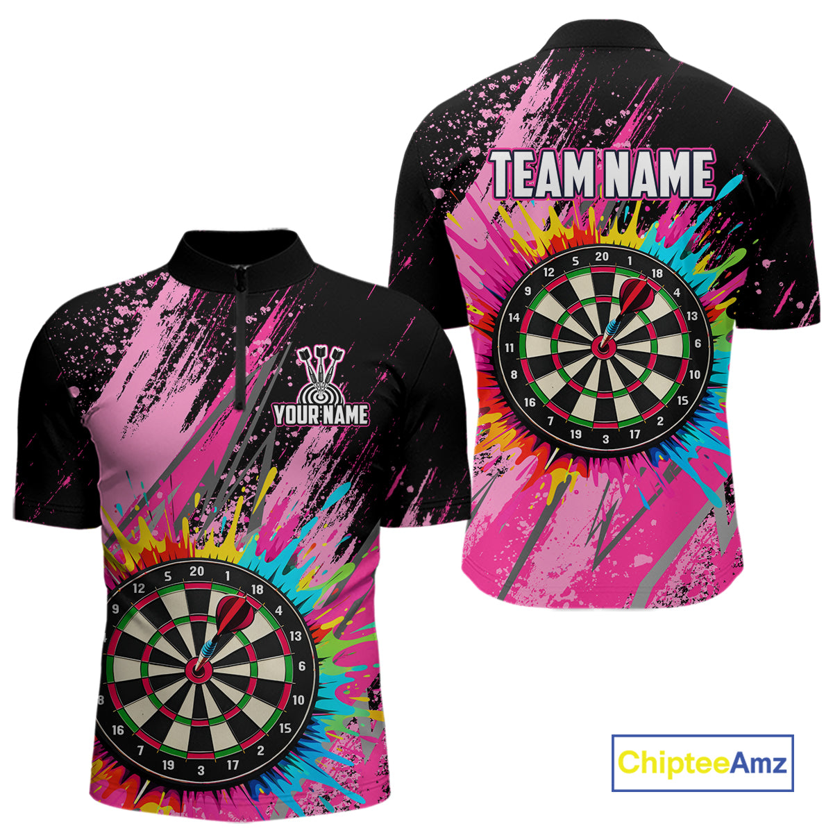 Custom Pink Colorful Paint Darts Shirt for Men Darts Team Jerseys Dartboard Shirt NNT269
