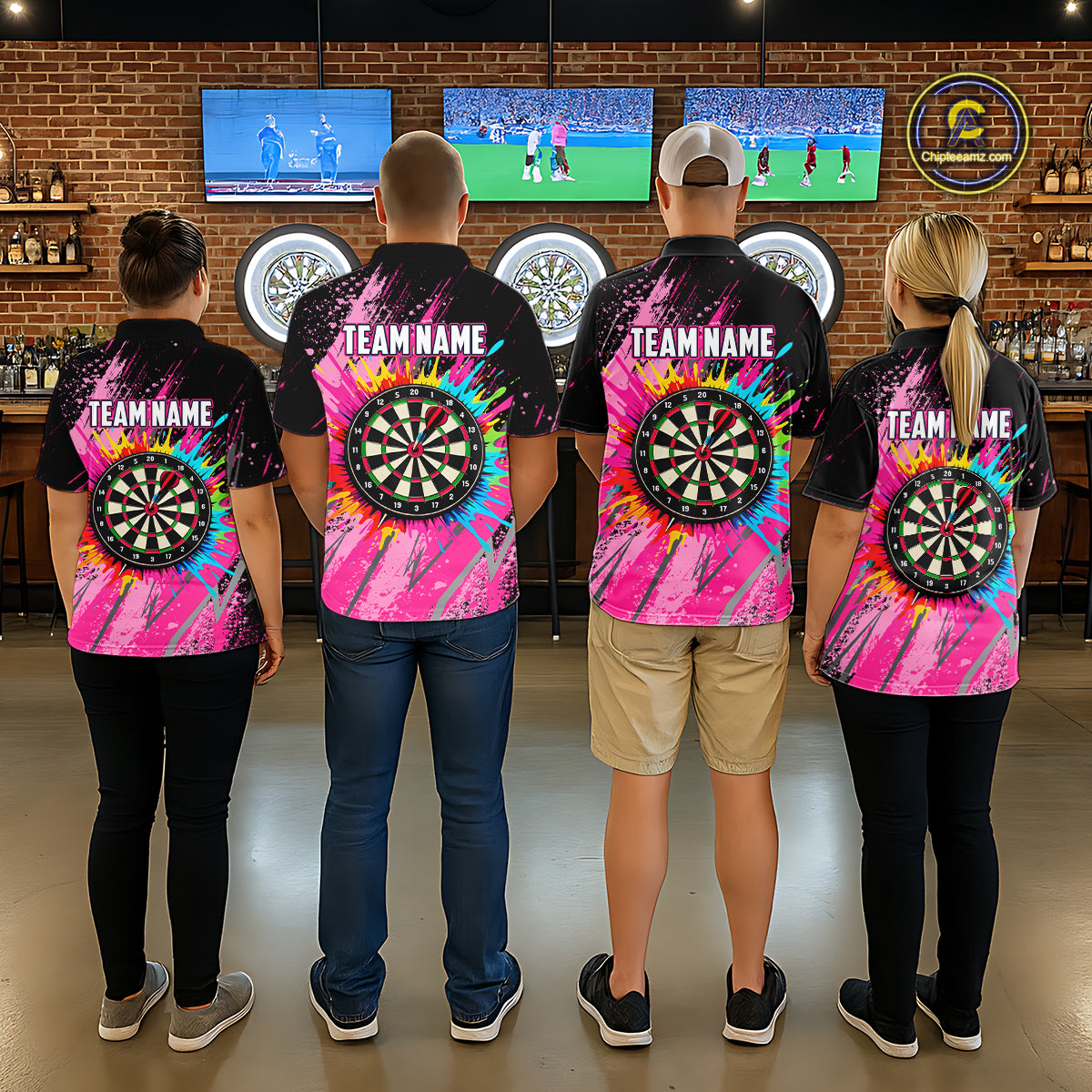 Custom Pink Colorful Paint Darts Shirt for Men Darts Team Jerseys Dartboard Shirt NNT269