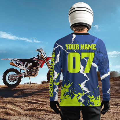 Lightning Motocross Jersey Custom Blue Dirt Bike Shirts Men Kid Women Off Road Jersey XM408